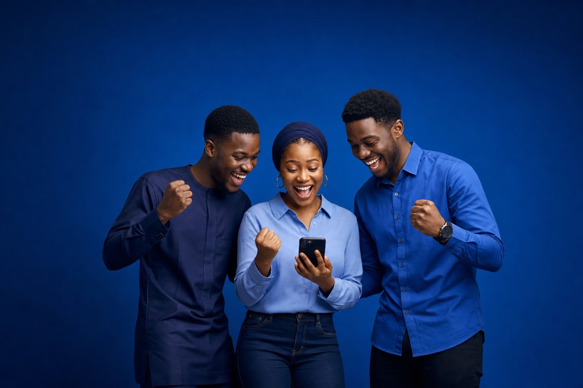 Three friends checking a phone together